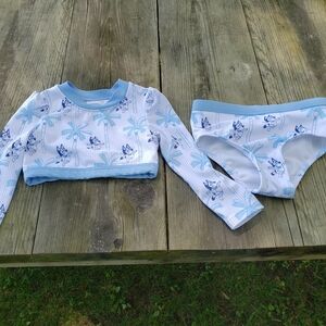 Bluey Blue and White Rashguard Swim Set with Long Sleeves